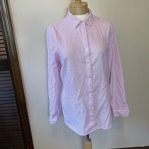 J. McLAUGHLIN Shirt Size L Pink White Striped Long Sleeve Classic